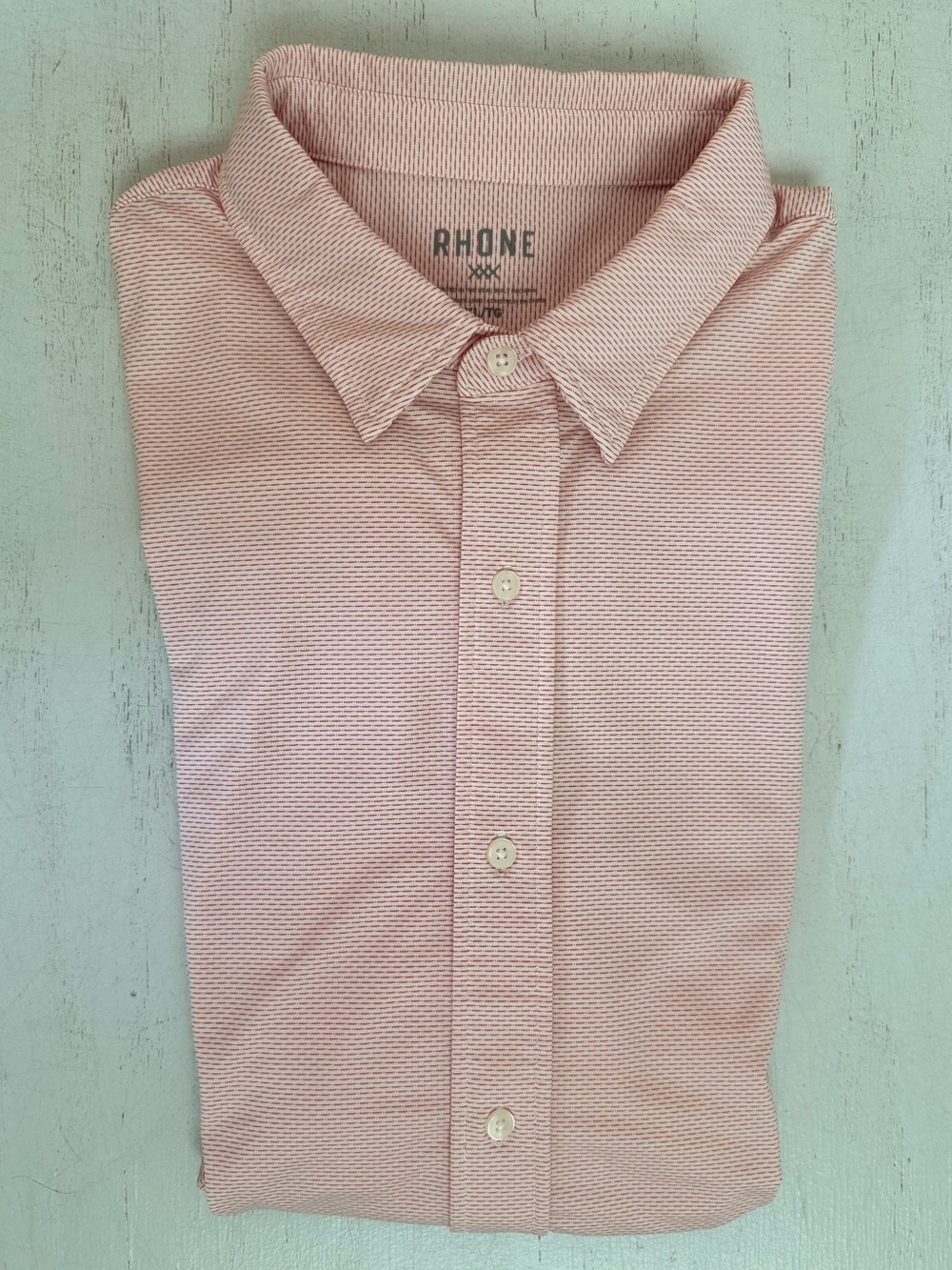 RHONE Men's Commuter Slim L/S textured pink pattern Button-Down Shirt, XL